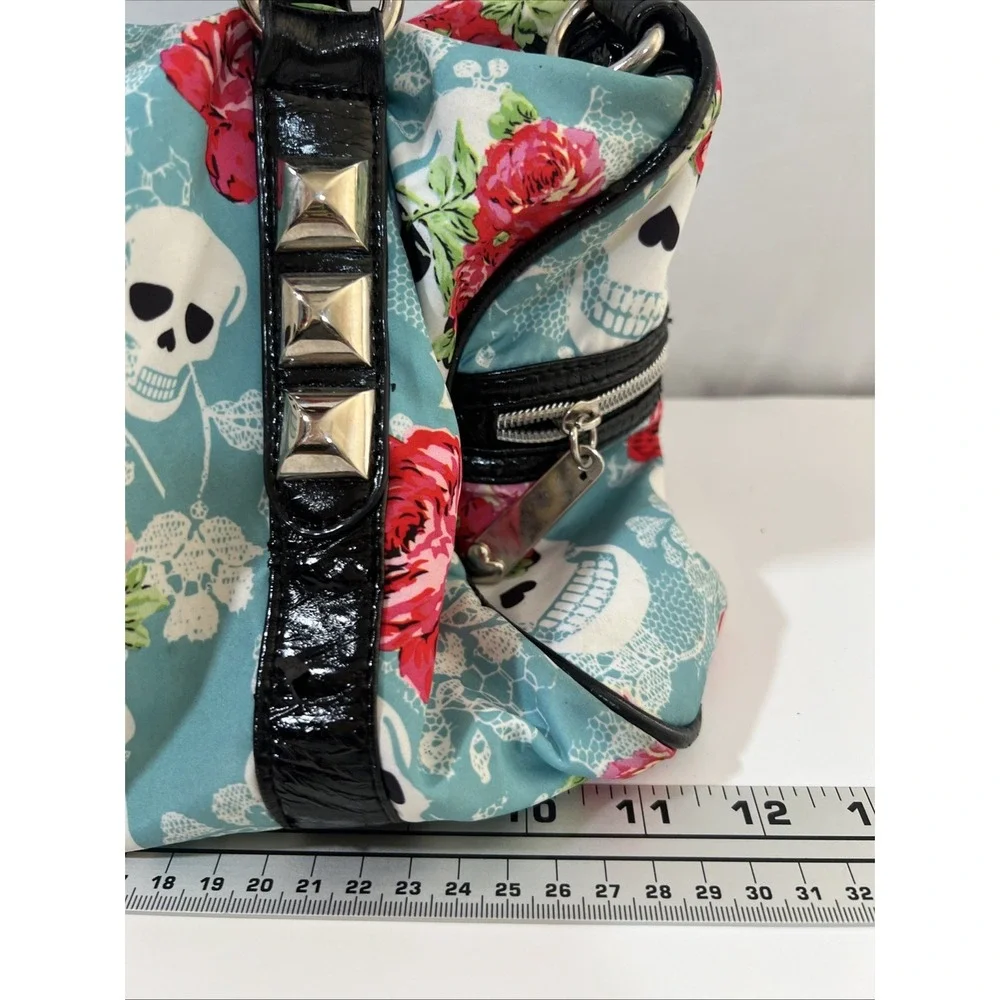 Betseyville  Skull Rose Print Hobo Shoulder Bag Studded Betsey Johnson Y2K